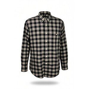 Orvis Mens Trim Fit Plaid Button Down Shirt Black White Size Large Wrinkle Free